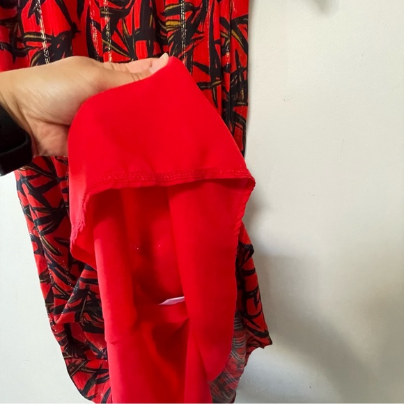 La Petite Francaise shirt dress maxi length, red base bamboo print gold detail - Picture 4 of 9